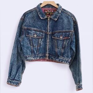 Vintage 1980S Jordache Pink Pop Cropped Denim Jacket Size L